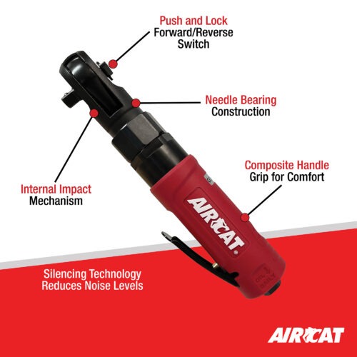 Aircat 812-RW 3/8" Impacting Ratchet Wrench Feature Callouts